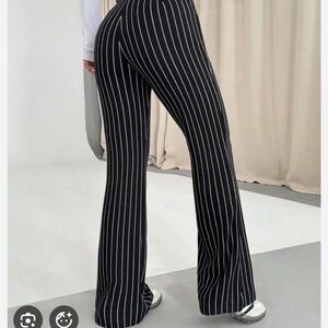 SHEIN Black and White Pinstripe Flare Pants